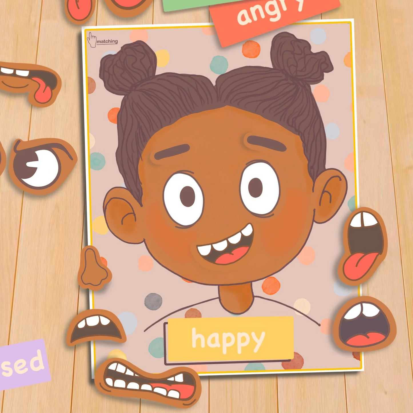 Emotions Activity for Kids Girl Version Printable Toddler Feeling Chart Quiet Book Page Preschool Homeschool Pre-K Learning Matching Game