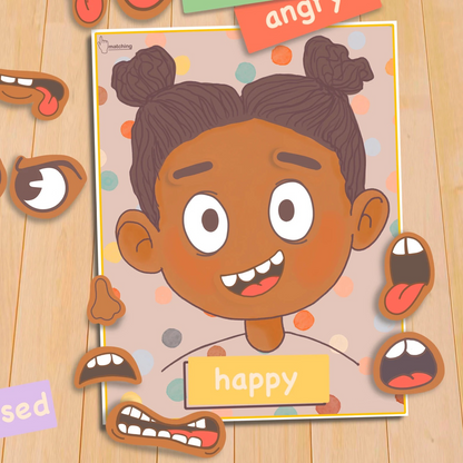 Emotions Activity for Kids Girl Version Printable Toddler Feeling Chart Quiet Book Page Preschool Homeschool Pre-K Learning Matching Game