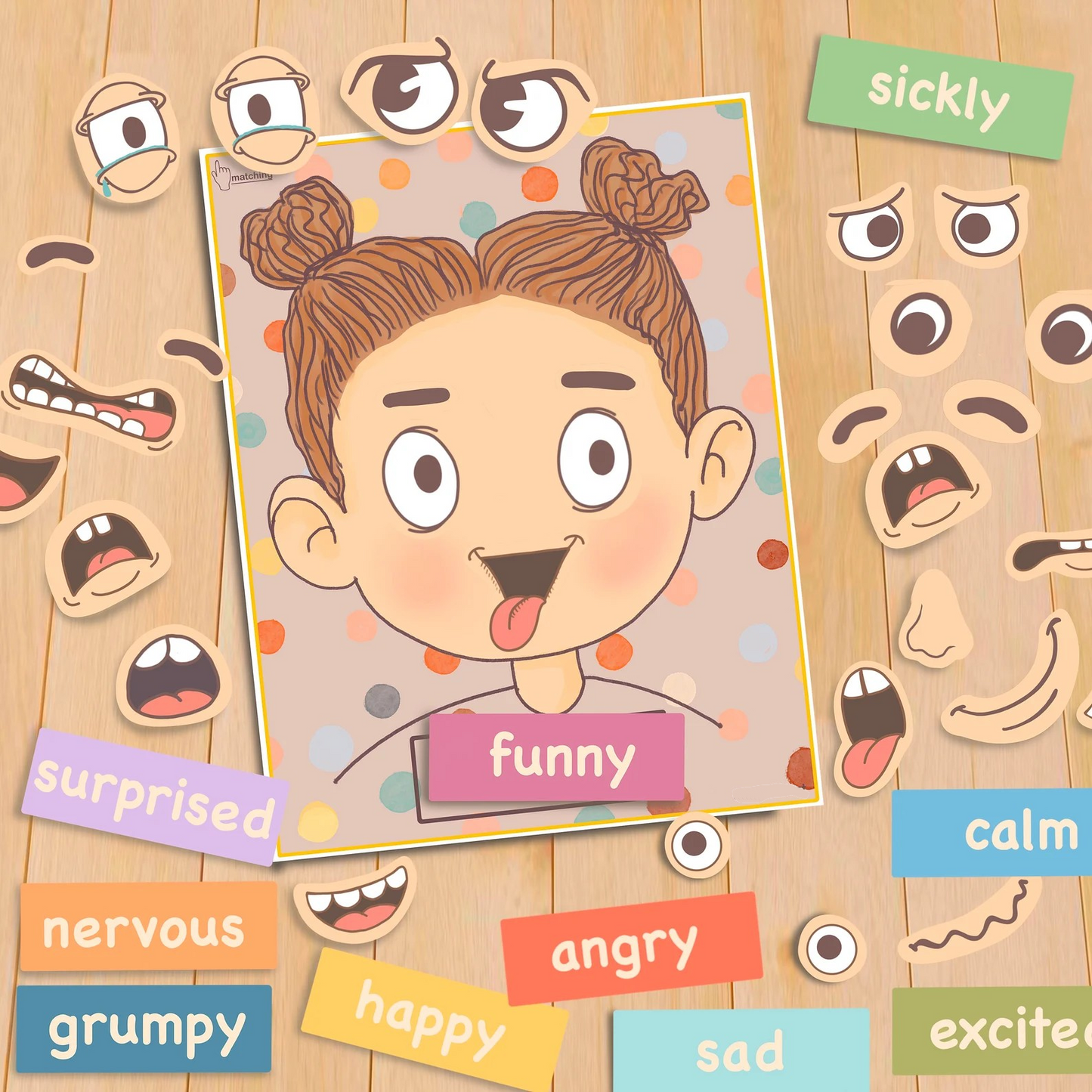 Emotions Activity for Kids Girl Version Printable Toddler Feeling Chart Quiet Book Page Preschool Homeschool Pre-K Learning Matching Game